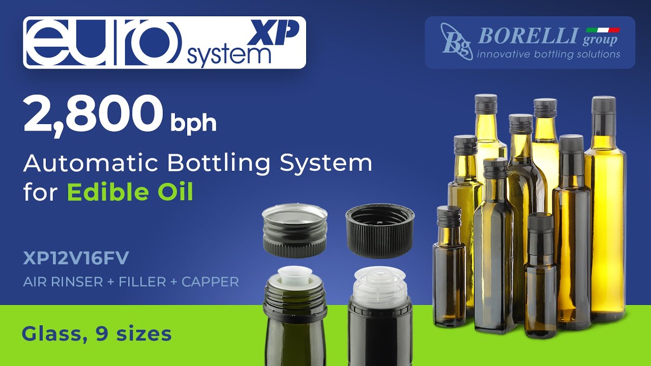 Playlist video di imbottigliamento di olio alimentare con i monoblocchi prodotti da BORELLI group